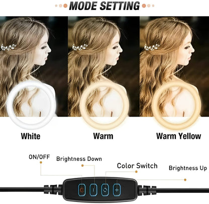 26CM LED Ring Light with Mobile Holder, 7ft Tripod Stand, 3 Light Colors, Dimmable USB Selfie Ring Light for Videography and Photography - Stand + Mobile Holder + Ring Light