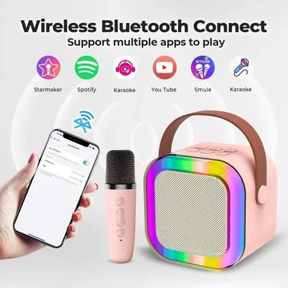 K12 Portable Speaker With Double Mic | Karaoke Microphone With Speaker | Portable Wireless Bluetooth Speaker