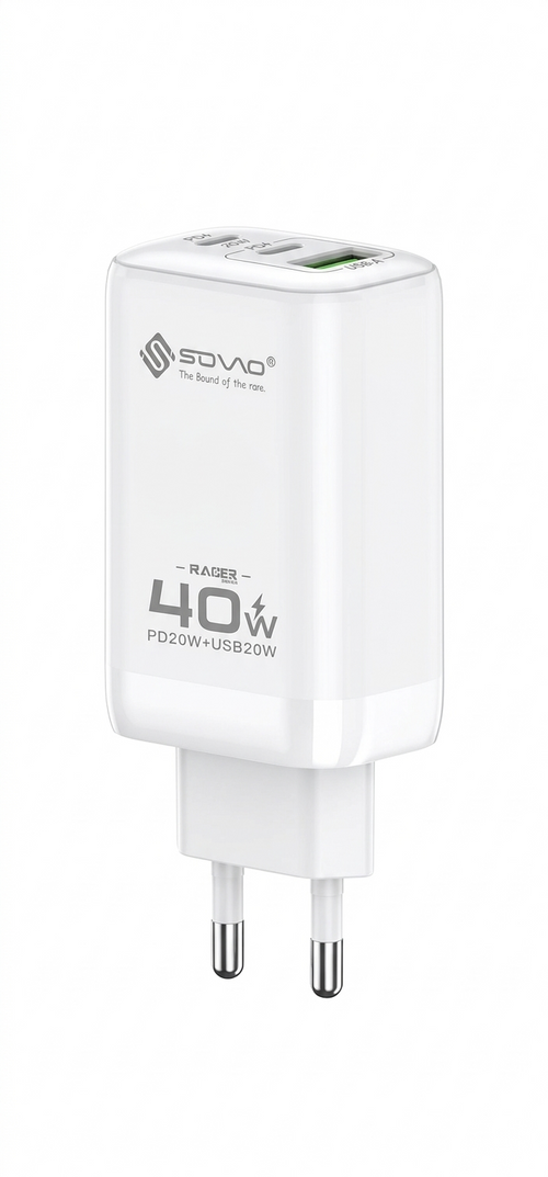 SOVO Racer Series SG-250 40W Dual Port Fast Charger | USB-A + USB-C PD Wall Adapter