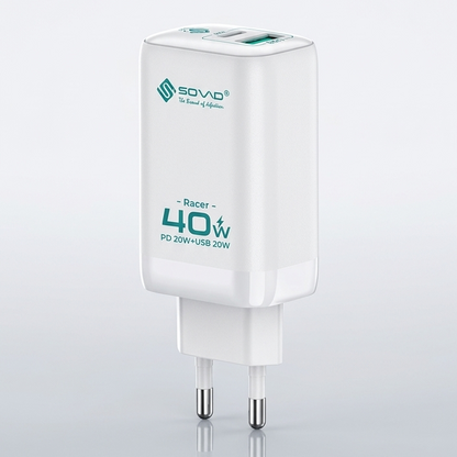 SOVO Racer Series SG-250 40W Dual Port Fast Charger | USB-A + USB-C PD Wall Adapter
