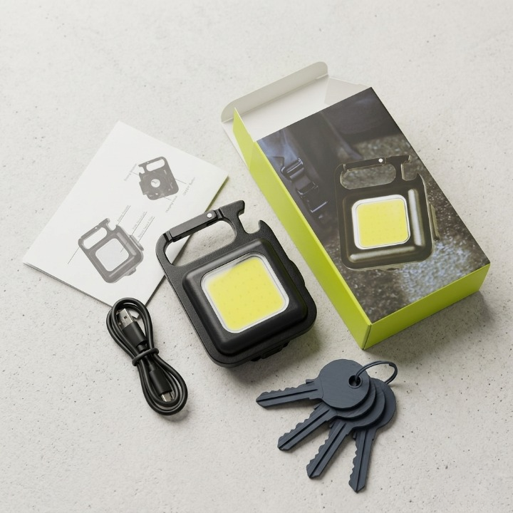 COB Rechargeable Keychain Light – Ultra Bright Metal Body Emergency Light with Type-C Charging (With Cable)