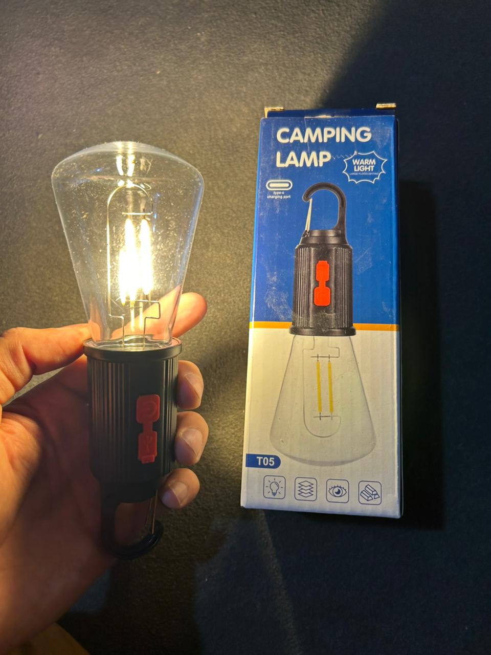 T03 Portable Warm Light Camping Lamp with Hanging Hook – Rechargeable Emergency LED Lantern