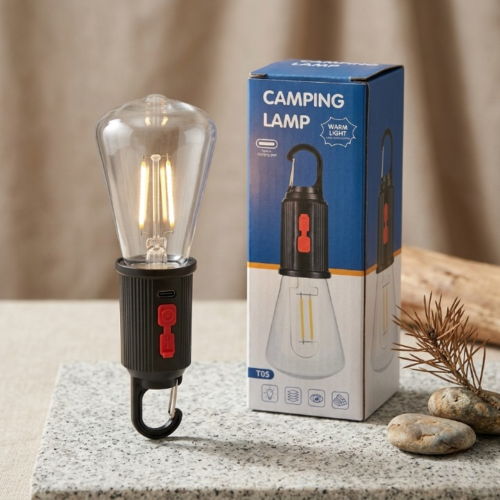 T03 Portable Warm Light Camping Lamp with Hanging Hook – Rechargeable Emergency LED Lantern