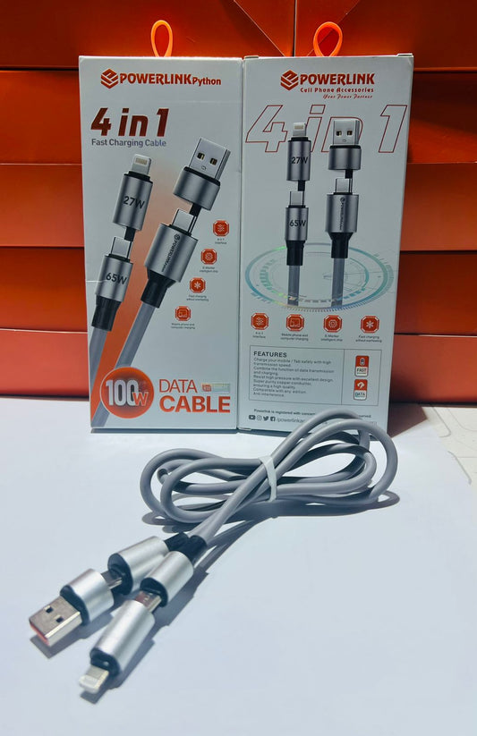 PowerLink Python 4-in-1 Fast Charging Cable – 100W Super Fast Charging & Data Sync Cable