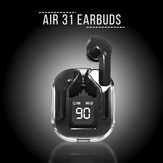 Air 31 Wireless Earbuds with Transparent Crystal Case, Bluetooth 5.3, Type-C Charging (Random Color)
